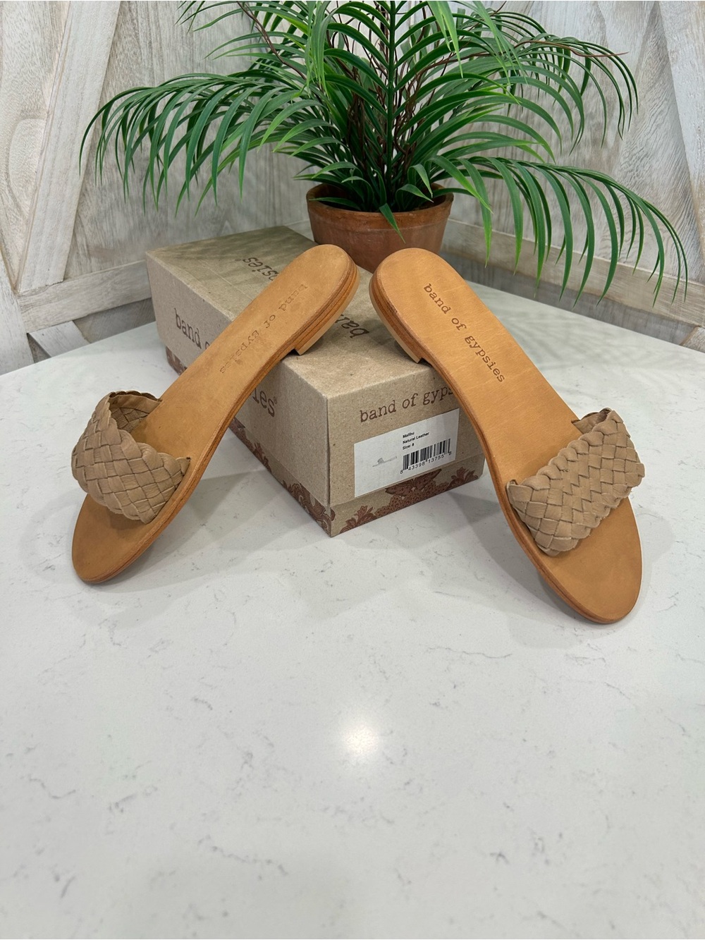 Band of Gypsies Beige Woven Slide Mules